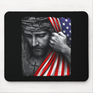 Jesus Faith Cross Crown America Patriotic Heritage Mouse Pad