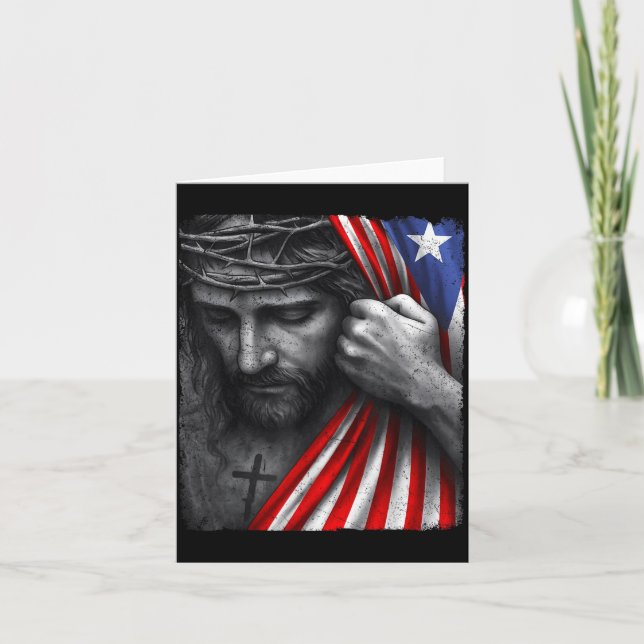 Jesus Faith Cross Crown America Puerto Rico Herita Card (Front)