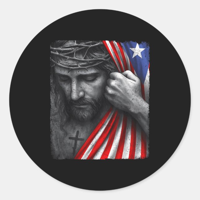 Jesus Faith Cross Crown America Puerto Rico Herita Classic Round Sticker (Front)
