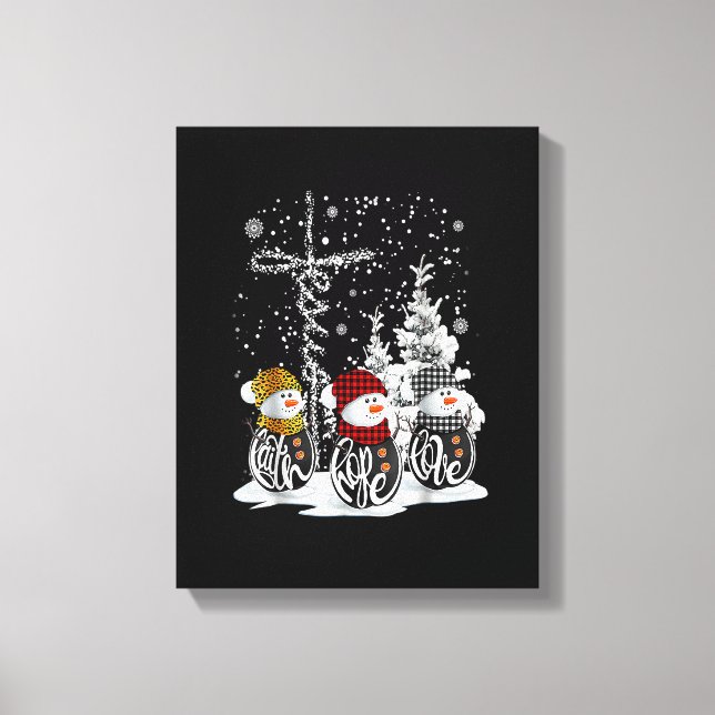 Jesus Faith Hope Love Snowman Red Plaid Xmas For C Canvas Print (Front)