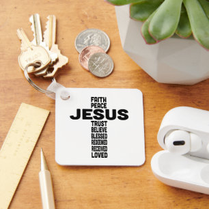 Jesus faith peace believe Christian Black type Key Ring