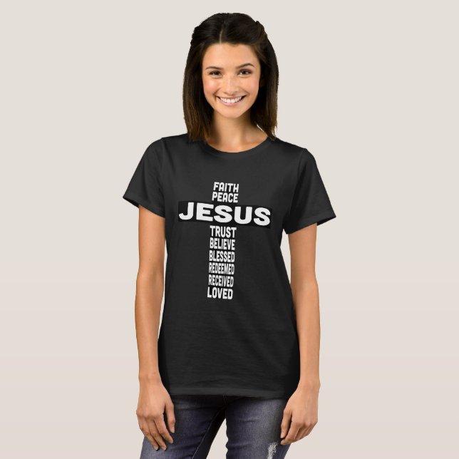 Jesus faith peace trust believe Christian Black T-Shirt (Front Full)