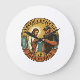 Jesus Fake ID Confiscated Angry Bouncer Club Party Large Clock
