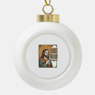 Jesus Fake Verified Checkmark Scam Troll Social Hu Ceramic Ball Christmas Ornament