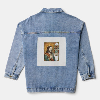 Jesus Fake Verified Checkmark Scam Troll Social Hu Denim Jacket