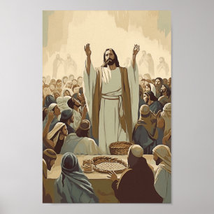 Jesus Feeds the 5000 Christ Bible Verses Story God Poster