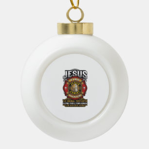 Jesus Firefighter Vintage Christian Faith Shirt Ceramic Ball Christmas Ornament