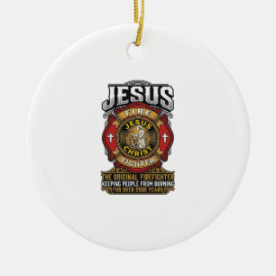 Jesus Firefighter Vintage Christian Faith Shirt Ceramic Tree Decoration