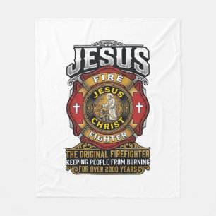 Jesus Firefighter Vintage Christian Faith Shirt Fleece Blanket
