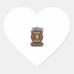 Jesus Firefighter Vintage Christian Faith Shirt Heart Sticker