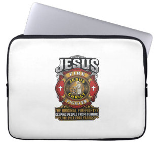 Jesus Firefighter Vintage Christian Faith Shirt Laptop Sleeve