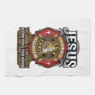 Jesus Firefighter Vintage Christian Faith Shirt Tea Towel