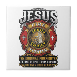 Jesus Firefighter Vintage Christian Faith Shirt Tile