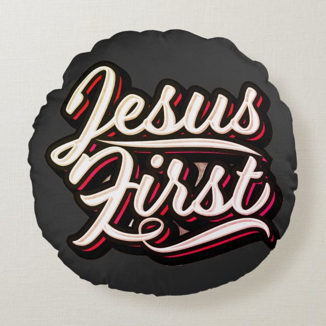 Jesus First 70's Style Round Cushion (Front)