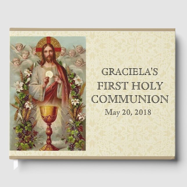 Jesus First Holy Communion Angels Lace Guest Book (Front)
