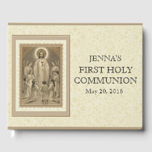 Jesus First Holy Communion Angels Lace Guest Book