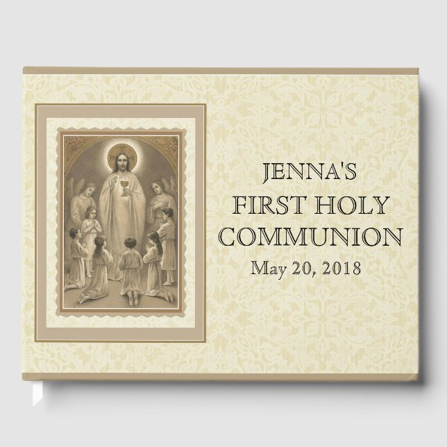 Jesus First Holy Communion Angels Lace Guest Book (Front)