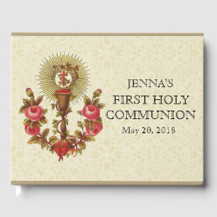 Jesus First Holy Communion Vintage Roses Guest Book