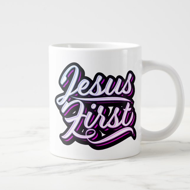 Jesus First Pinks and Purples Large Coffee Mug (Right)