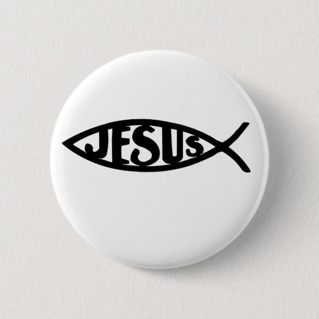 Jesus  Fish (Button Black) 6 Cm Round Badge (Front)