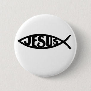 Jesus  Fish (Button Black) 6 Cm Round Badge