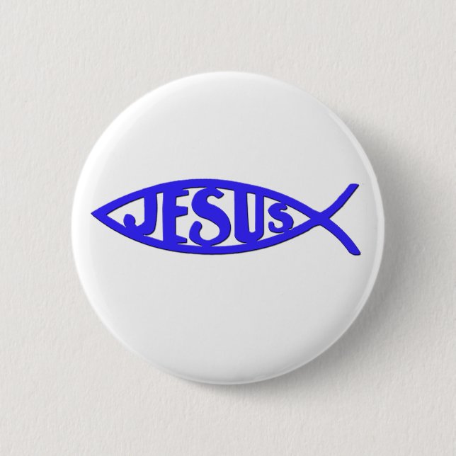Jesus Fish (Button Blue) 6 Cm Round Badge (Front)