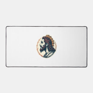 Jesus Fish Emblem Vintage Engraving Tee 2 Desk Mat