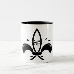 Jesus Fish Fleur De Lis Two-Tone Coffee Mug