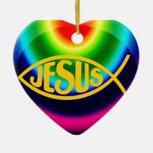 JESUS FISH ICHTHYS CHRIST RAINBOW CERAMIC TREE DECORATION