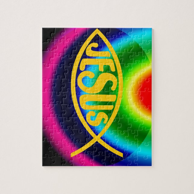 JESUS FISH ICHTHYS CHRIST RAINBOW JIGSAW PUZZLE (Vertical)