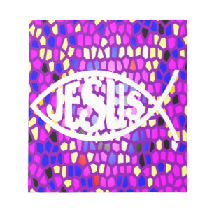 JESUS FISH ICHTHYS STAINED GLASS WINDOW PURPLE NOTEPAD