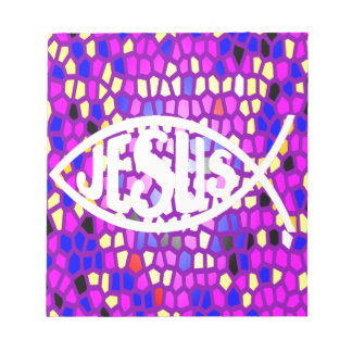 JESUS FISH ICHTHYS STAINED GLASS WINDOW PURPLE NOTEPAD
