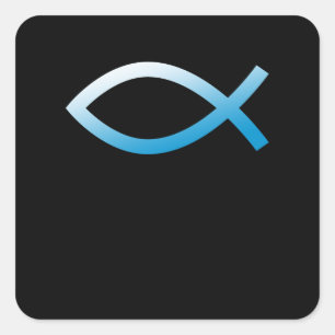 Jesus Fish Ichtys Christian Symbol Blue Square Sticker