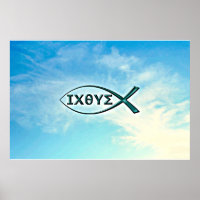 Jesus Fish on blue sky background