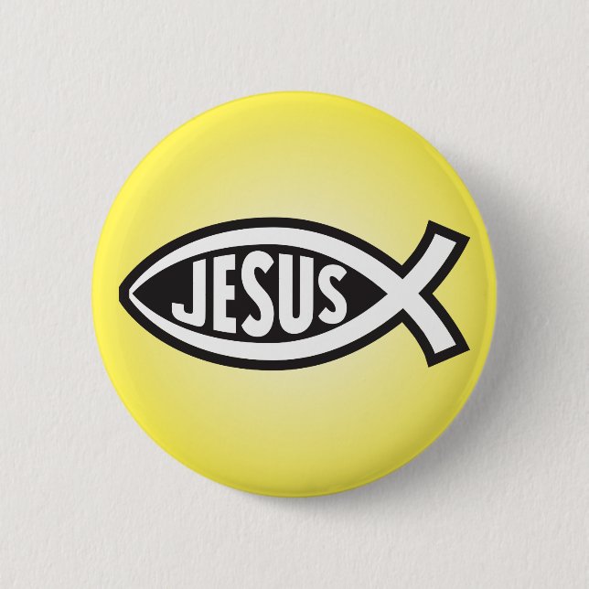Jesus Fish Secret Symbol Ichthys ΙΧΘΥΣ Son of God 6 Cm Round Badge (Front)