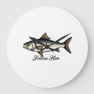 Jesus Fish Vintage Engraving Christian Shirt (1) Large Clock