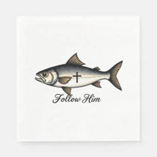 Jesus Fish Vintage Engraving Christian Shirt (1) Napkin