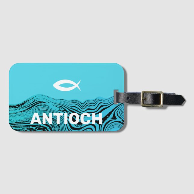 Jesus Fish Wavy Waters Luggage Tag (Front Horizontal)