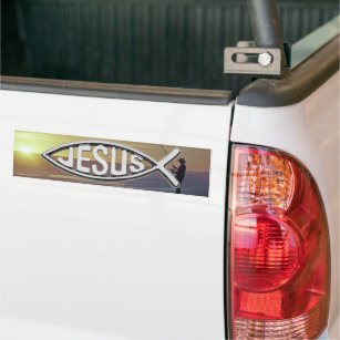 Jesus Fish with Sunset and fisherman Bumper Sticker