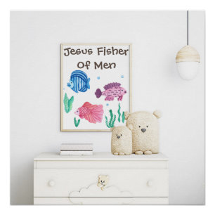 Jesus Fisher Of Men Colourful Fishes Nursery Poster