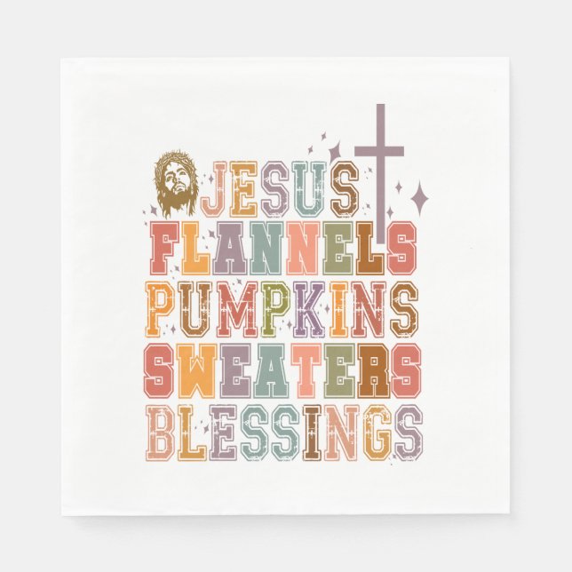 Jesus Flannels Pumpkins Sweaters Blessings Napkin (Front)