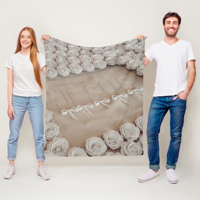 JESÚS Fleece & Sherpa Blanket – White Roses & (In Situ)
