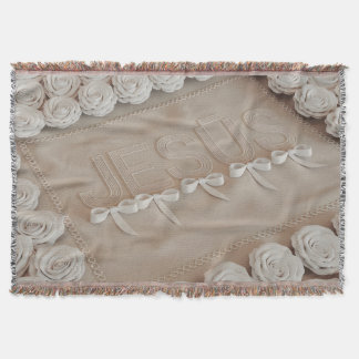 JESÚS Fleece & Sherpa Blanket – White Roses &