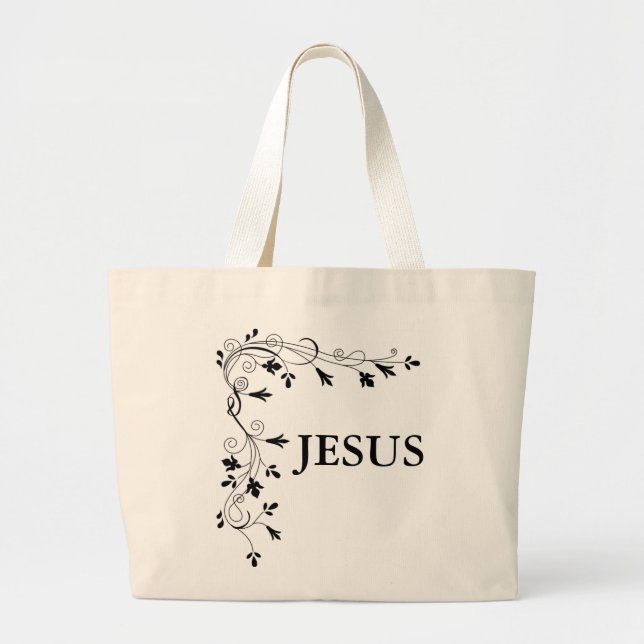 JESUS FLORAL CORNER BORDER LARGE TOTE BAG (Front)