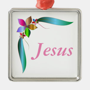 JESUS FLOWER RIBBON METAL TREE DECORATION