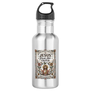 Jesus Folk Art Faith Jesus Folk Art Christian Fait 532 Ml Water Bottle