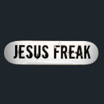 Jesus Freak White Skateboard<br><div class="desc">Rip it up and show your love for your Lord and Saviour at the same time!  This board is a great way to start conversations about God with others you may encounter.  Stand up for the Lord!  You can customise the font type and font colour.</div>