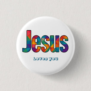 Jesus geometric pattern  3 cm round badge