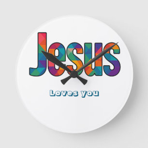 Jesus geometric pattern round clock