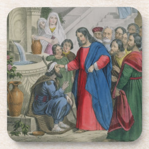 Jesus Gives Sight to One Born Blind, from a bible Coaster